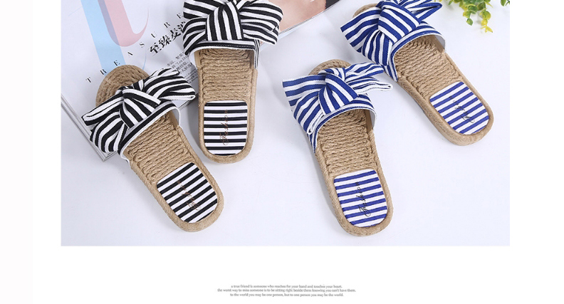 Fashion Black Striped Linen Sandals And Slippers With Bow,Slippers