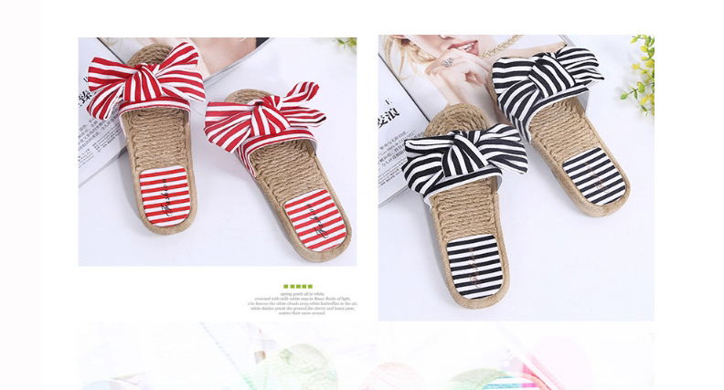 Fashion Black Striped Linen Sandals And Slippers With Bow,Slippers
