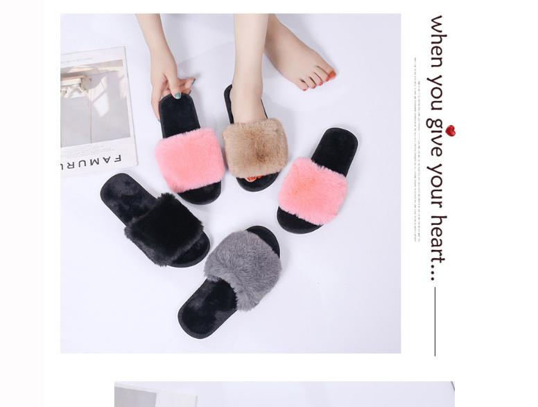 Fashion Pink Plush Non-slip Flat Slippers,Slippers