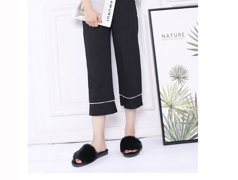 Fashion Black Plush Non-slip Flat Slippers,Slippers