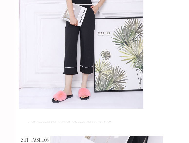 Fashion Light Pink Plush Non-slip Flat Slippers,Slippers