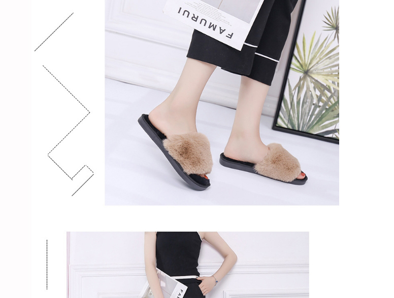 Fashion Black Plush Non-slip Flat Slippers,Slippers