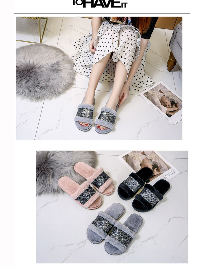 Fashion Pink Plush Open-toed Slippers,Slippers