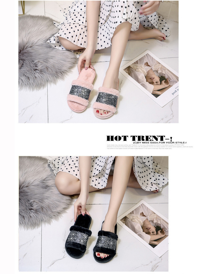 Fashion Gray Plush Open-toed Slippers,Slippers