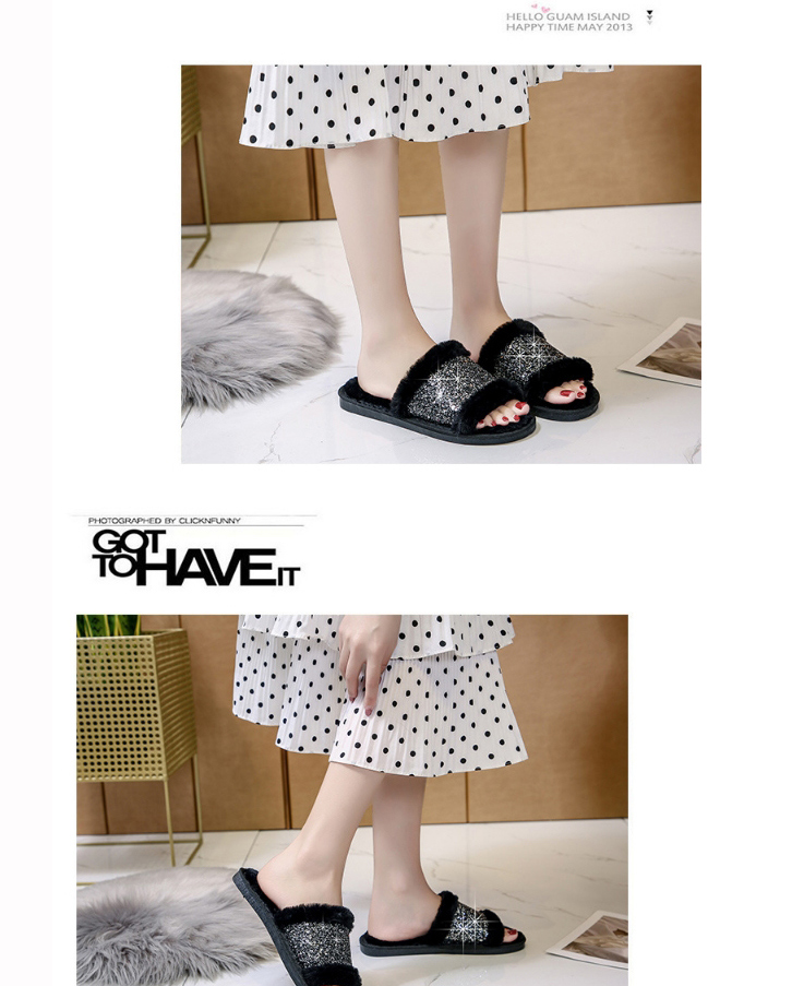 Fashion Pink Plush Open-toed Slippers,Slippers