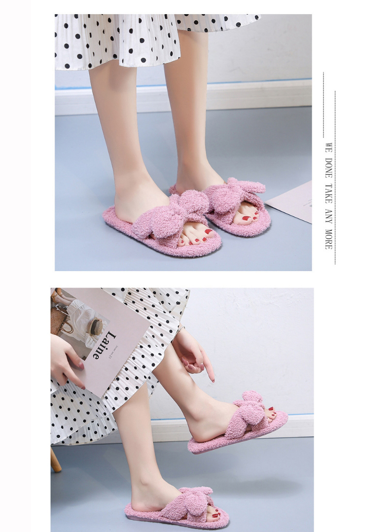 Fashion Yellow Plush Slippers With Cross Teddy Hair Bow,Slippers