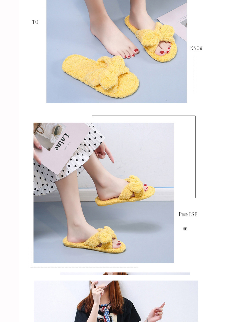Fashion Pink Plush Slippers With Cross Teddy Hair Bow,Slippers