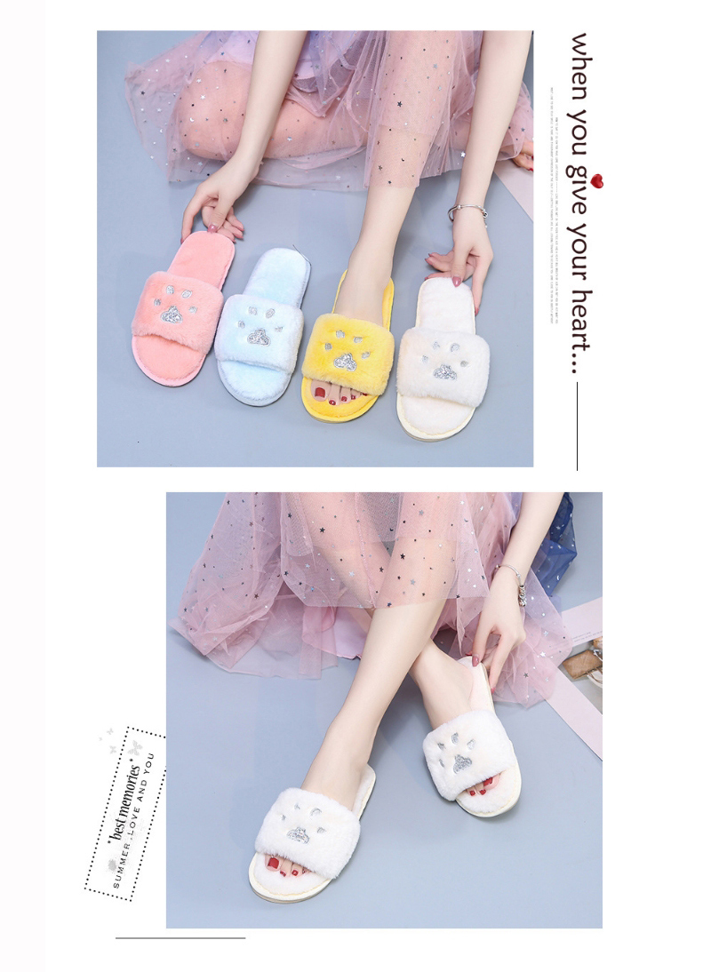Fashion Off-white Non-slip Small Foot Opening Plush Slippers,Slippers