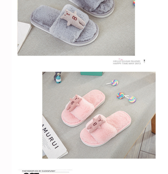 Fashion Pink Plush Bear Flat Children S Cotton Slippers,Slippers