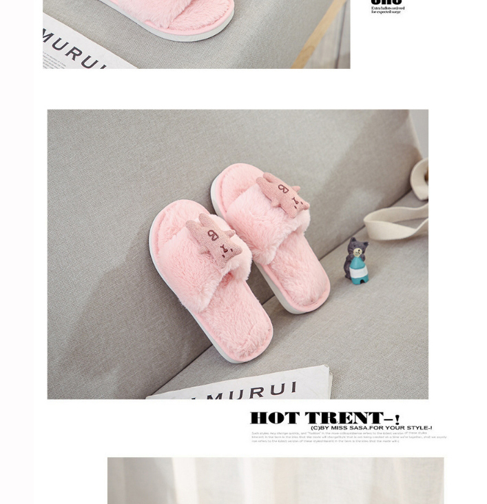 Fashion Pink Plush Bear Flat Children S Cotton Slippers,Slippers