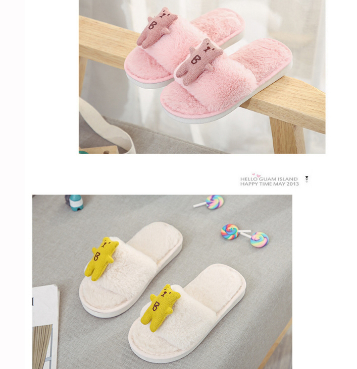 Fashion Beige Plush Bear Flat Children S Cotton Slippers,Slippers