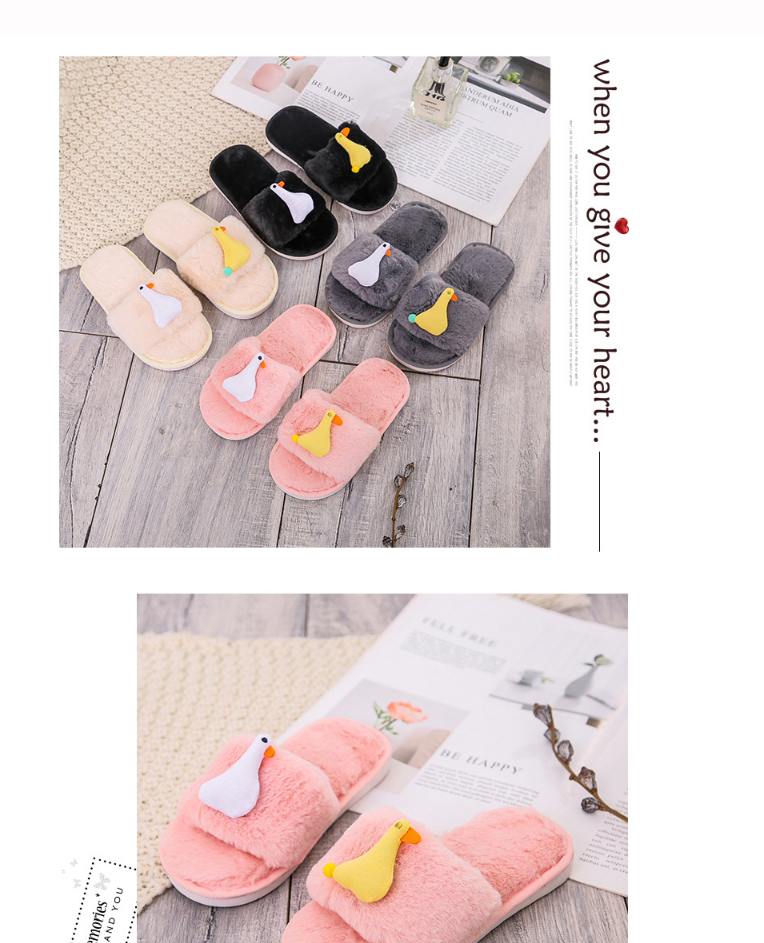 Fashion Pink Chicken And Duck Flat-bottomed Plush Slippers,Slippers
