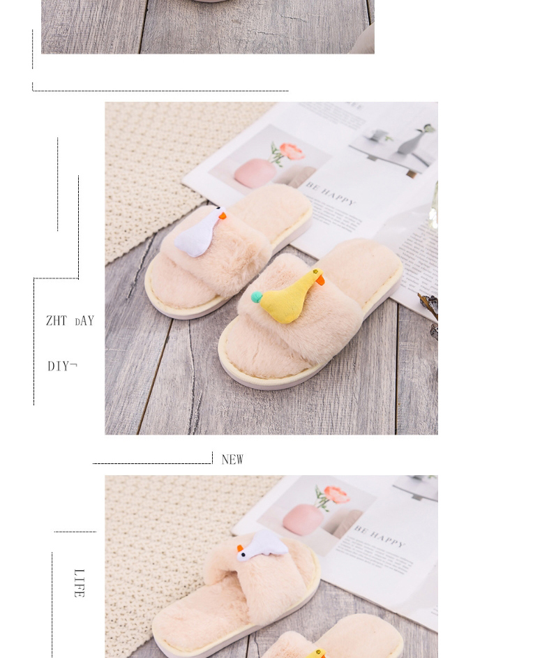Fashion Pink Chicken And Duck Flat-bottomed Plush Slippers,Slippers