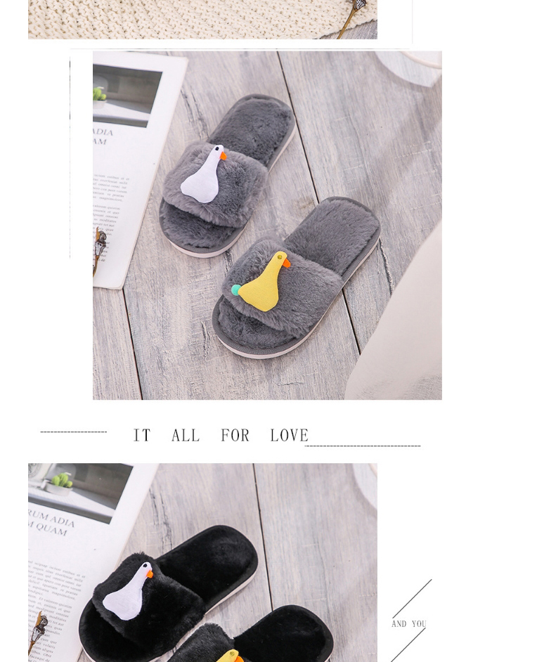 Fashion Black Chicken And Duck Flat Plush Slippers,Slippers