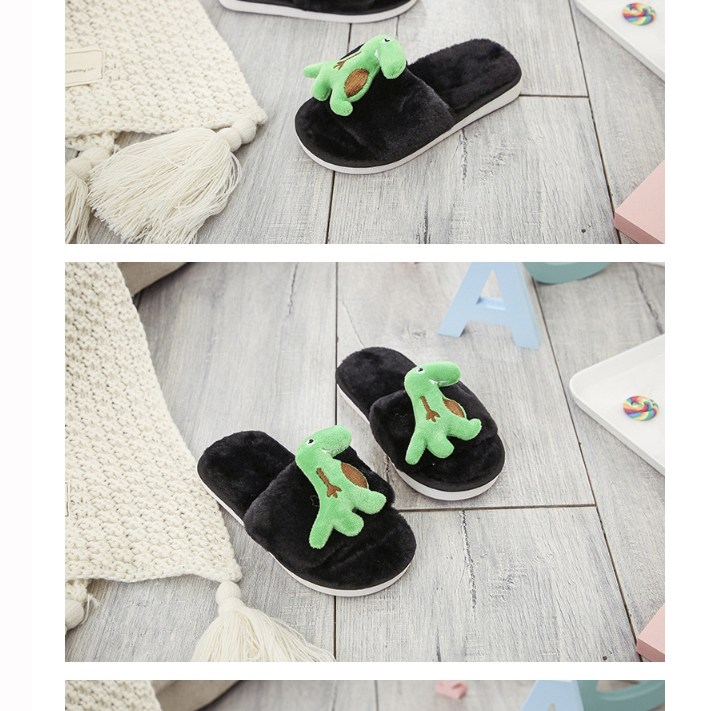 Fashion Beige Little Green Dragon Dinosaur Plush Flat-bottomed Plush Slippers,Slippers