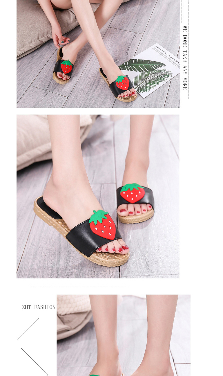 Fashion Black Strawberry Fruit Flat Slippers,Slippers