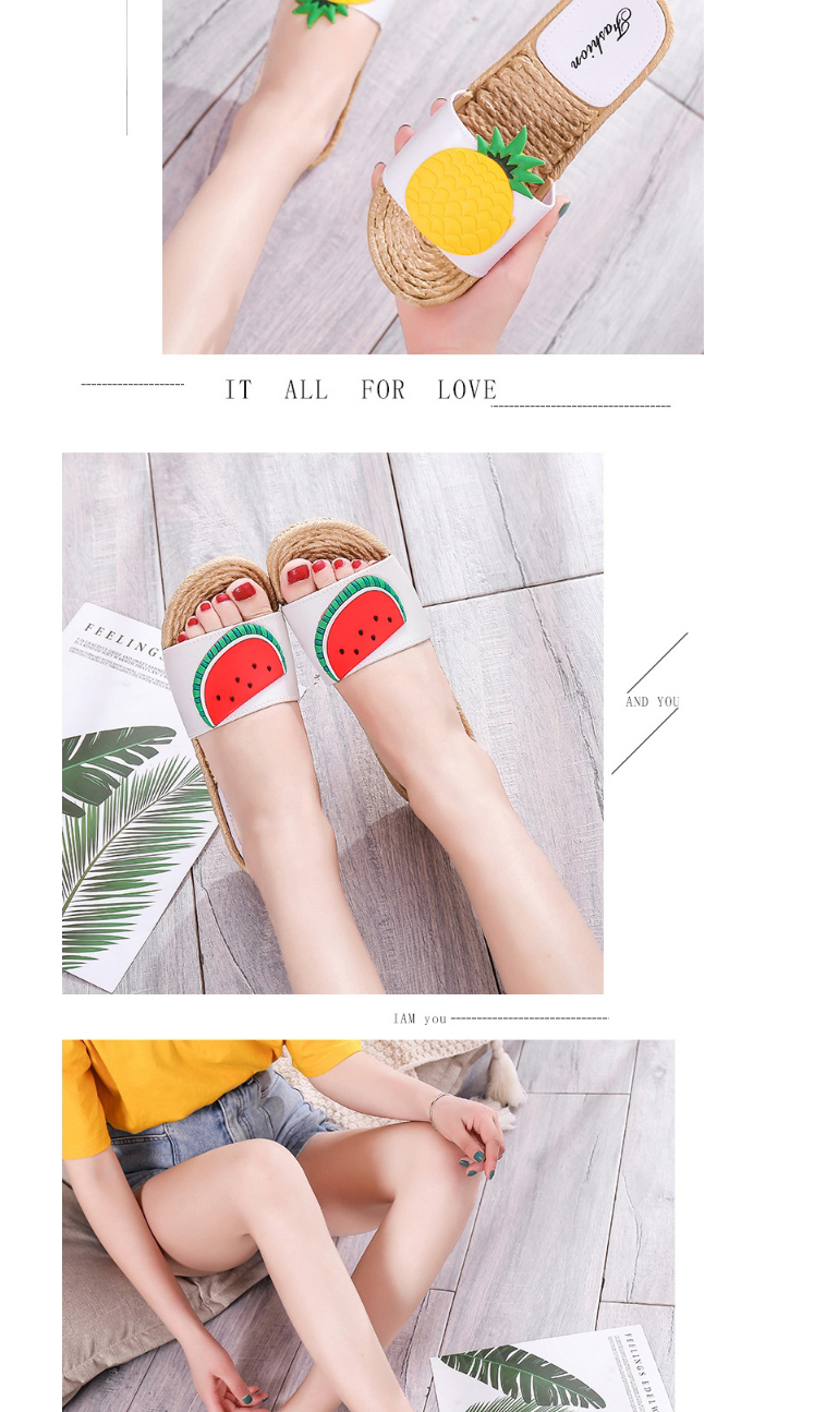 Fashion White Strawberry Fruit Flat Slippers,Slippers