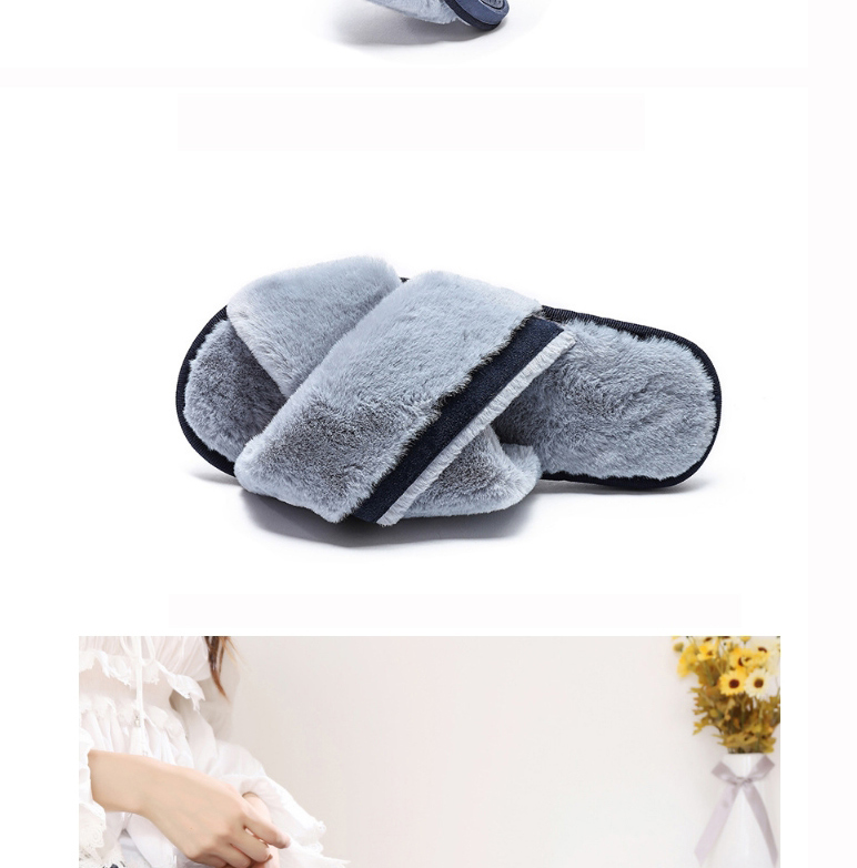 Fashion Gray Cross Suede Flat Slippers,Slippers