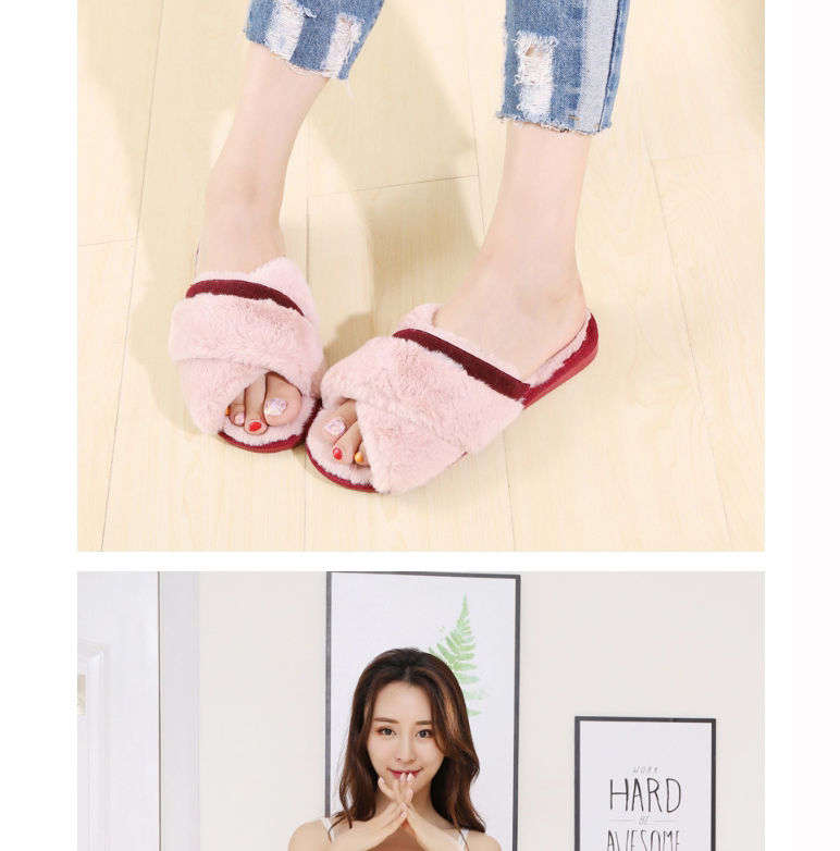 Fashion Pink Cross Suede Flat Slippers,Slippers
