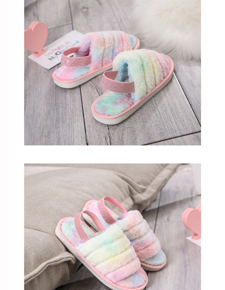 Fashion Deep Rainbow Flat Slippers With Plush Buckle,Slippers