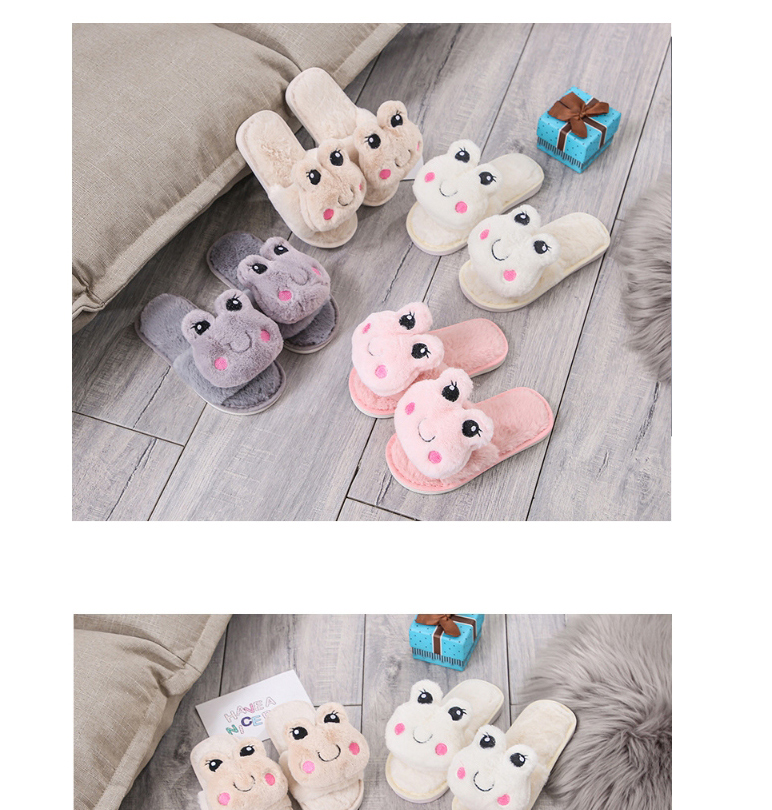Fashion Adult Grey Plush Leaping Frog Indoor Soft Bottom Leap-toe Parent-child Slippers,Slippers