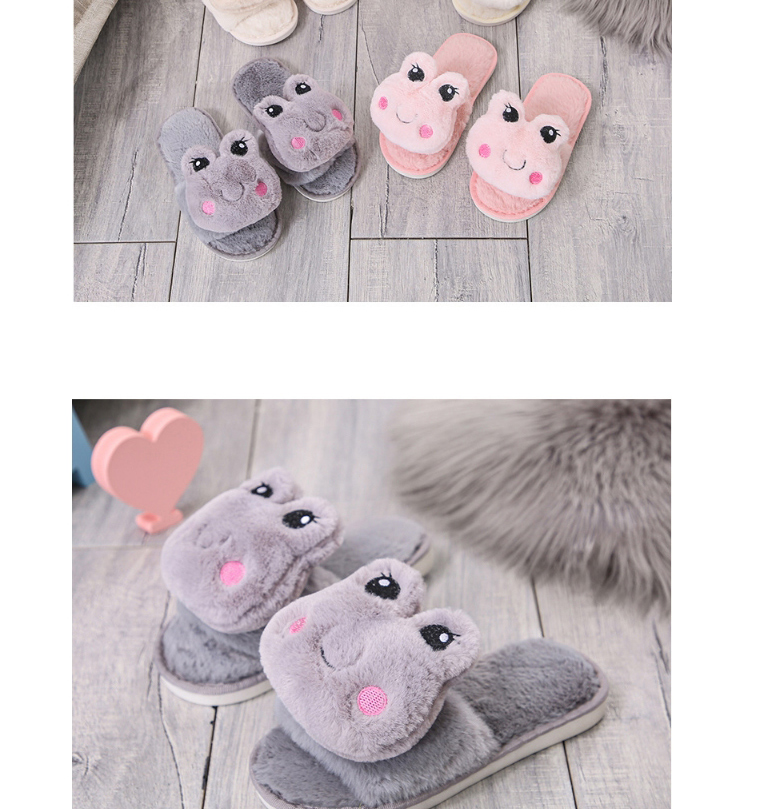 Fashion Adult Beige Plush Leaping Frog Indoor Soft Bottom Leap-toe Parent-child Slippers,Slippers