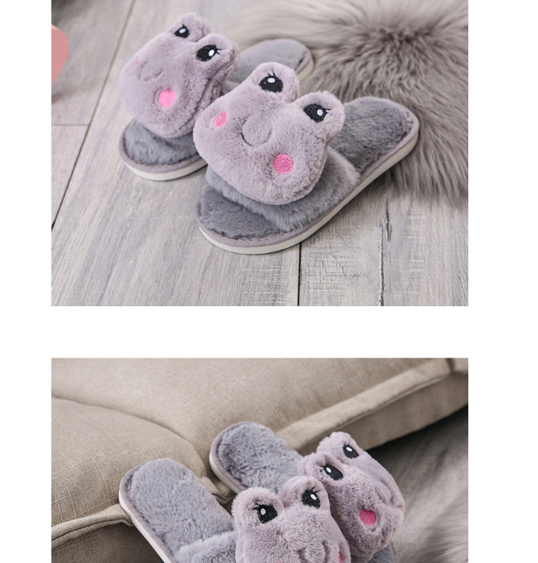 Fashion Children S Grey Plush Leaping Frog Indoor Soft Bottom Leap-toe Parent-child Slippers,Slippers