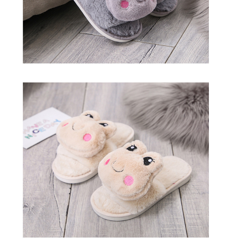 Fashion Children S Grey Plush Leaping Frog Indoor Soft Bottom Leap-toe Parent-child Slippers,Slippers
