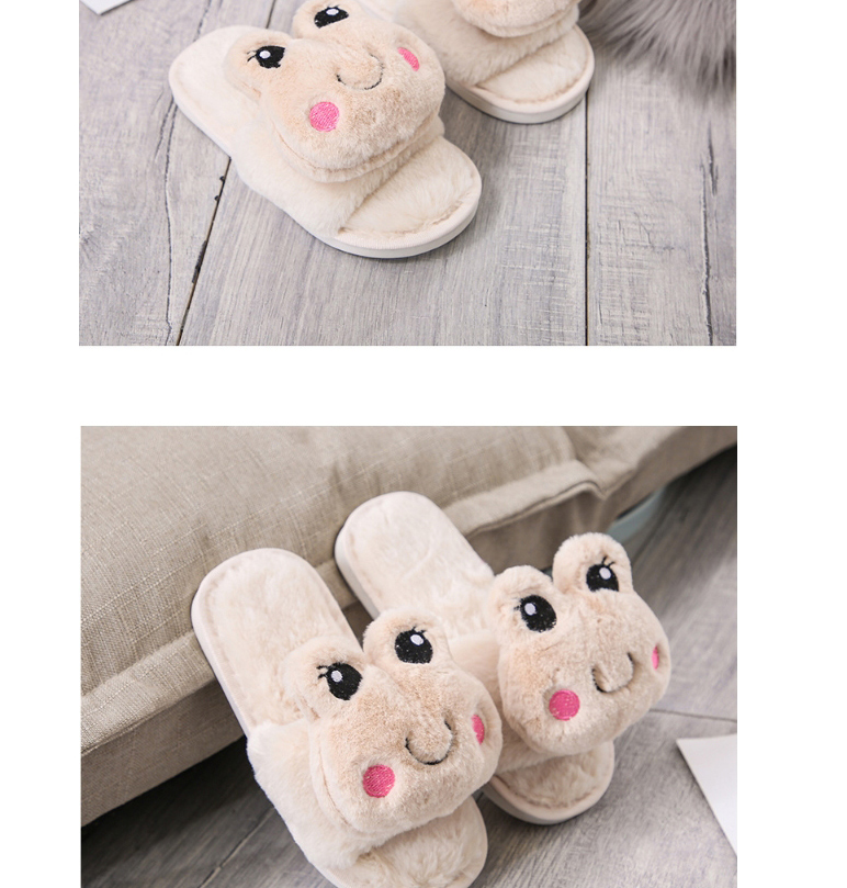 Fashion Adult Grey Plush Leaping Frog Indoor Soft Bottom Leap-toe Parent-child Slippers,Slippers
