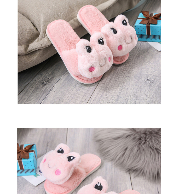 Fashion Children S Beige Plush Leaping Frog Indoor Soft Bottom Leap-toe Parent-child Slippers,Slippers