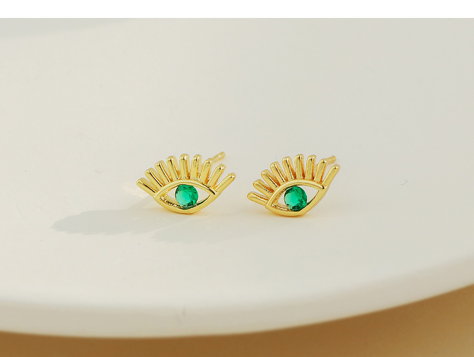 Fashion Green Copper Inlaid Zircon Eye Stud Earrings,Earrings