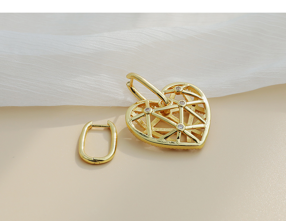 Fashion Golden Copper Inlaid Zircon Irregular Love Stud Earrings,Earrings