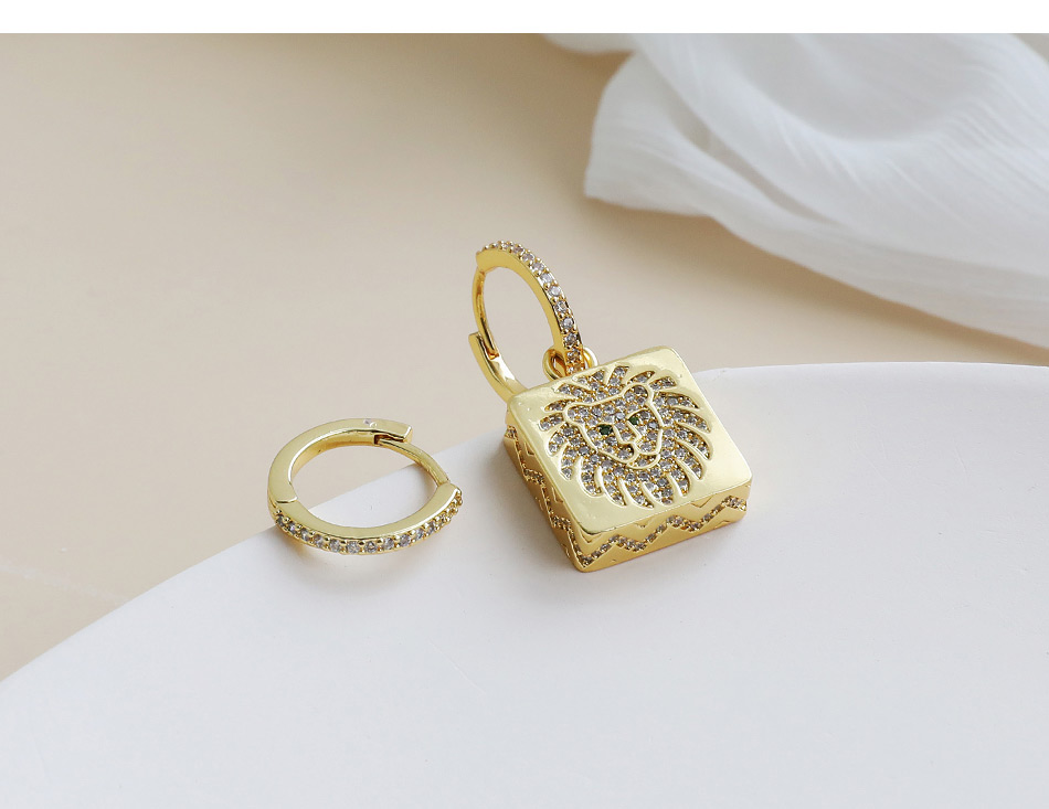 Fashion Golden Copper Inlaid Zircon Irregular Lion Earrings,Earrings