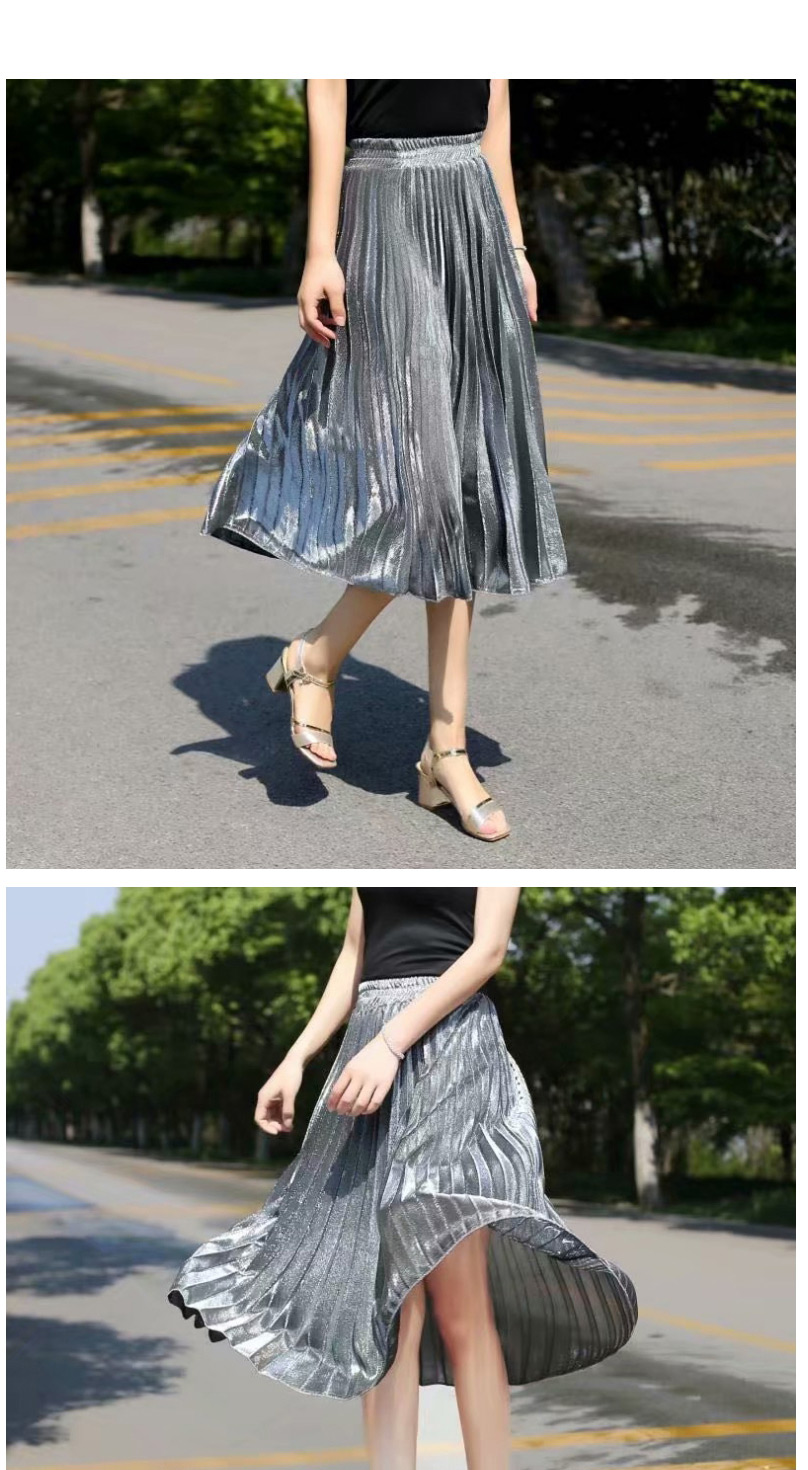Fashion Khaki Crumpled Elastic Waist Solid Color Pleated Skirt,Skirts