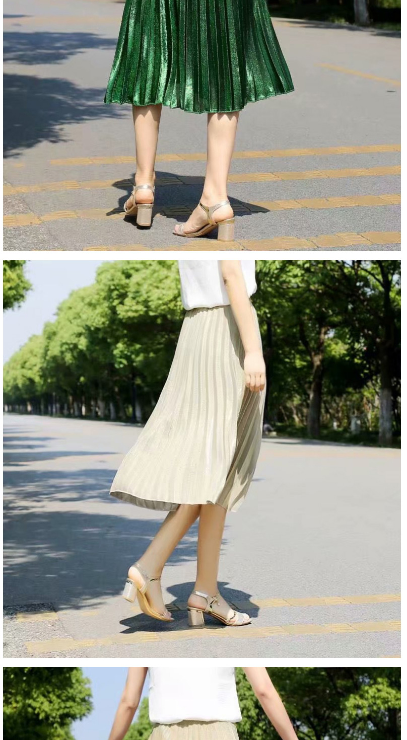 Fashion Green Crumpled Elastic Waist Solid Color Pleated Skirt,Skirts