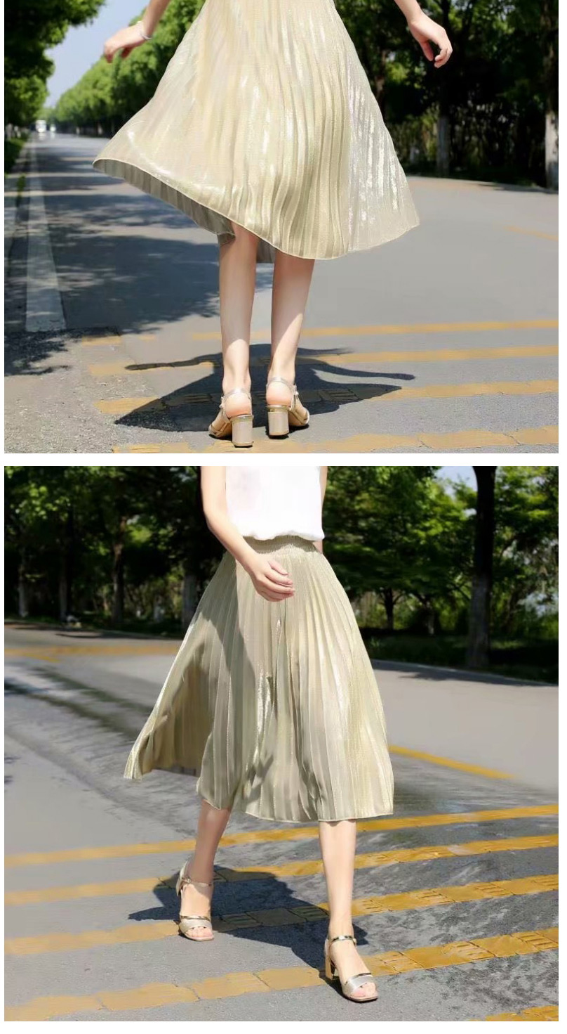 Fashion Green Crumpled Elastic Waist Solid Color Pleated Skirt,Skirts