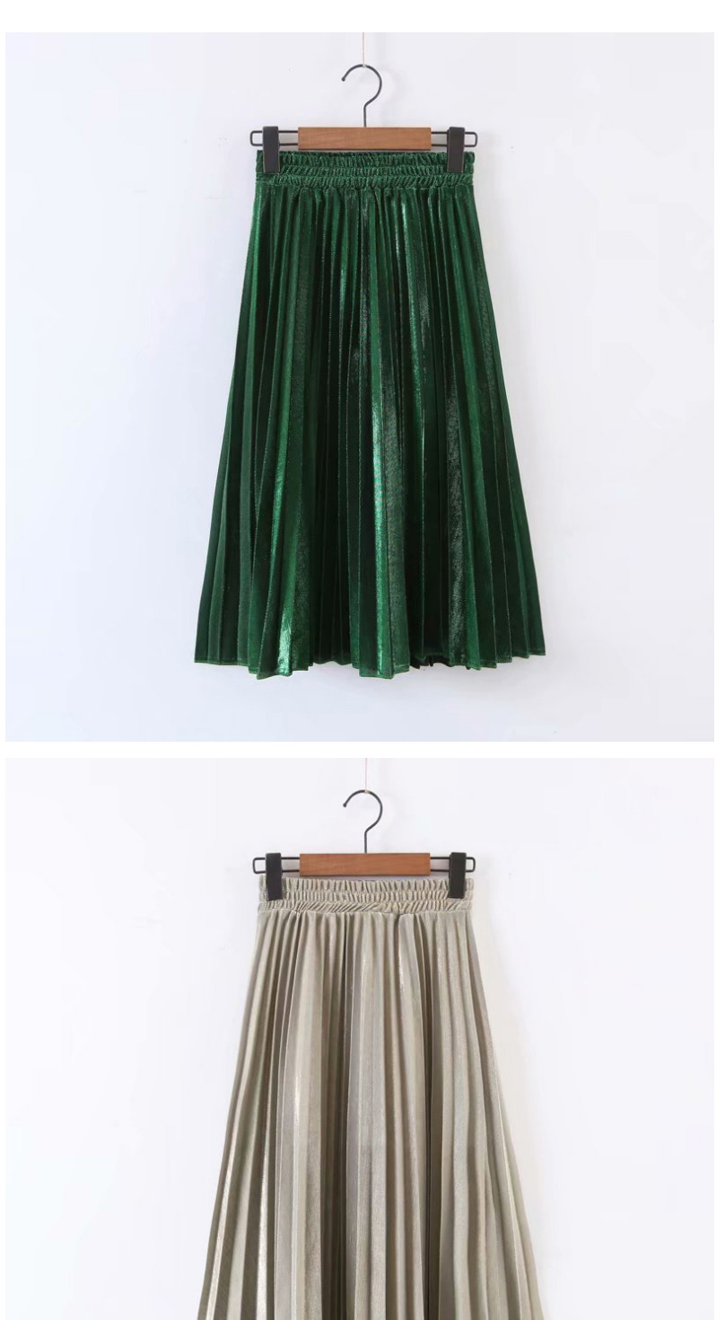 Fashion Khaki Crumpled Elastic Waist Solid Color Pleated Skirt,Skirts