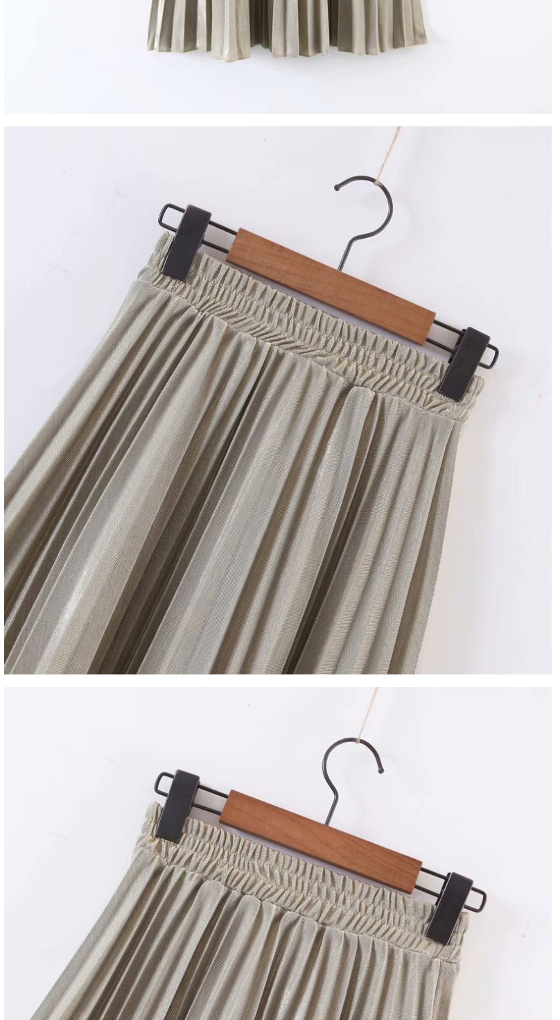 Fashion Silver Crumpled Elastic Waist Solid Color Pleated Skirt,Skirts