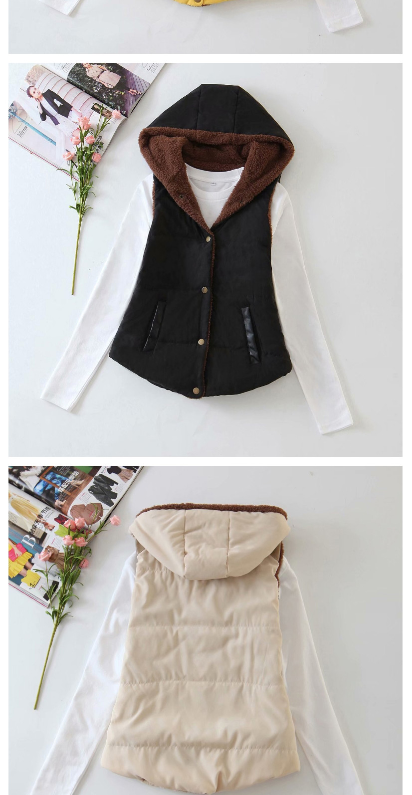 Fashion Khaki Hooded Single-breasted Plus Size Vest Vest,Coat-Jacket
