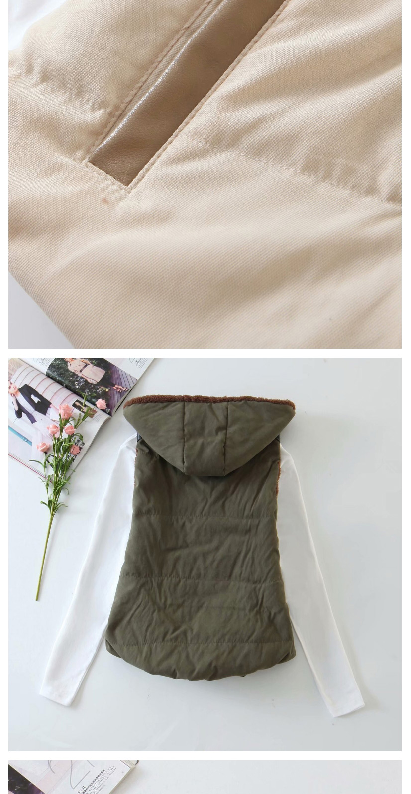 Fashion Armygreen Hooded Single-breasted Plus Size Vest Vest,Coat-Jacket