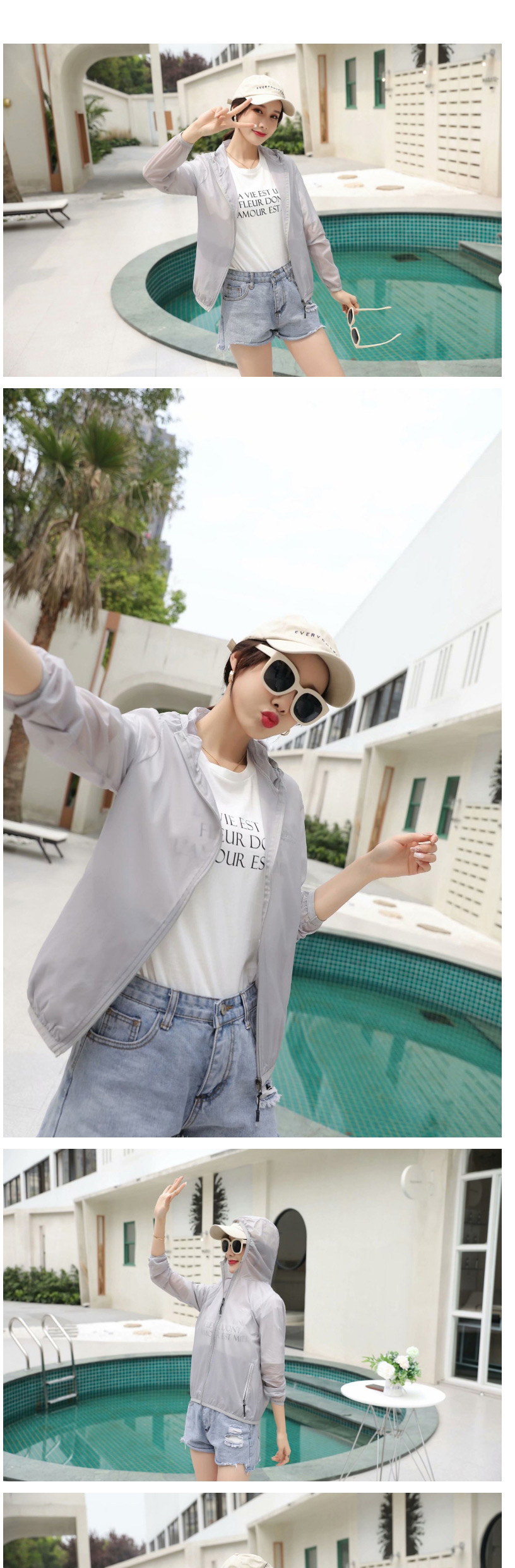 Fashion White Hooded Solid Color Loose Sun Protection Clothing,Sunscreen Shirts