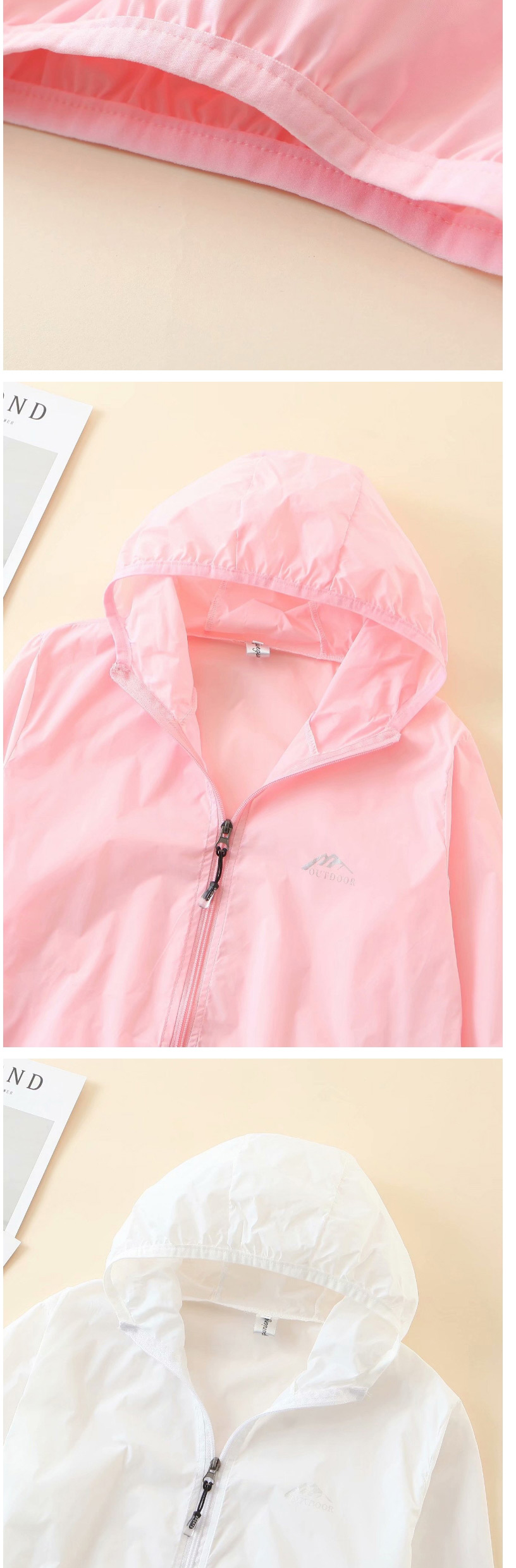 Fashion Pink Hooded Solid Color Loose Sun Protection Clothing,Sunscreen Shirts