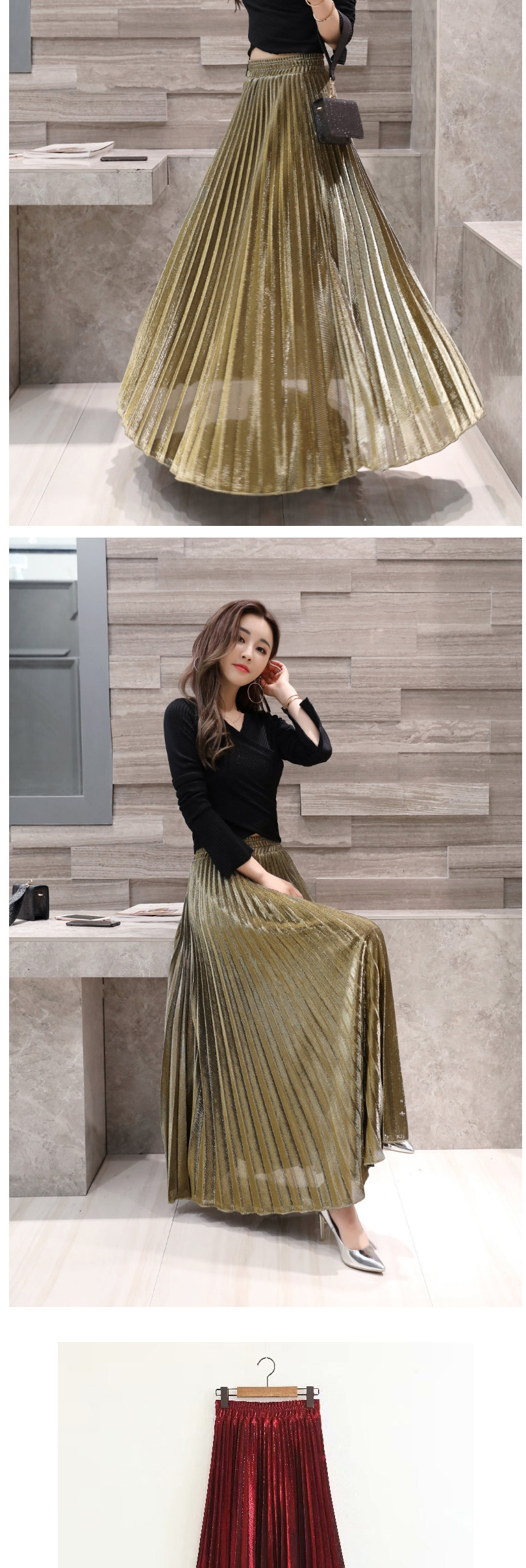 Fashion Silver Pleated Elastic Waist Plus Size Skirt,Skirts