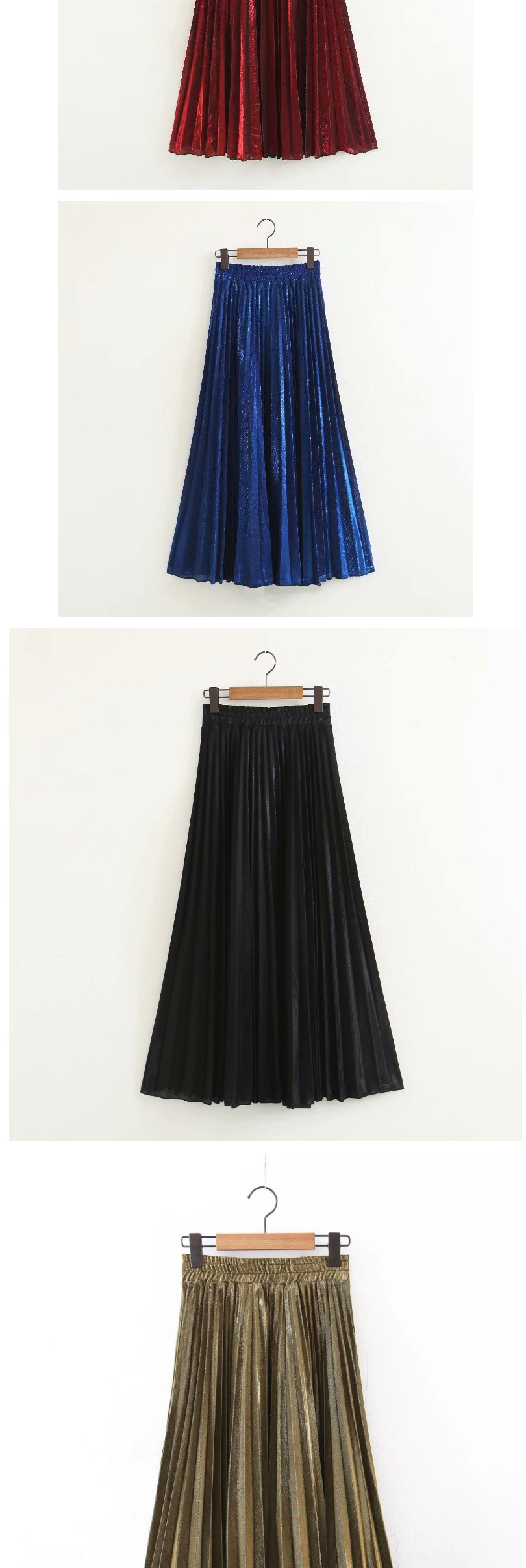 Fashion Golden Pleated Elastic Waist Plus Size Skirt,Skirts