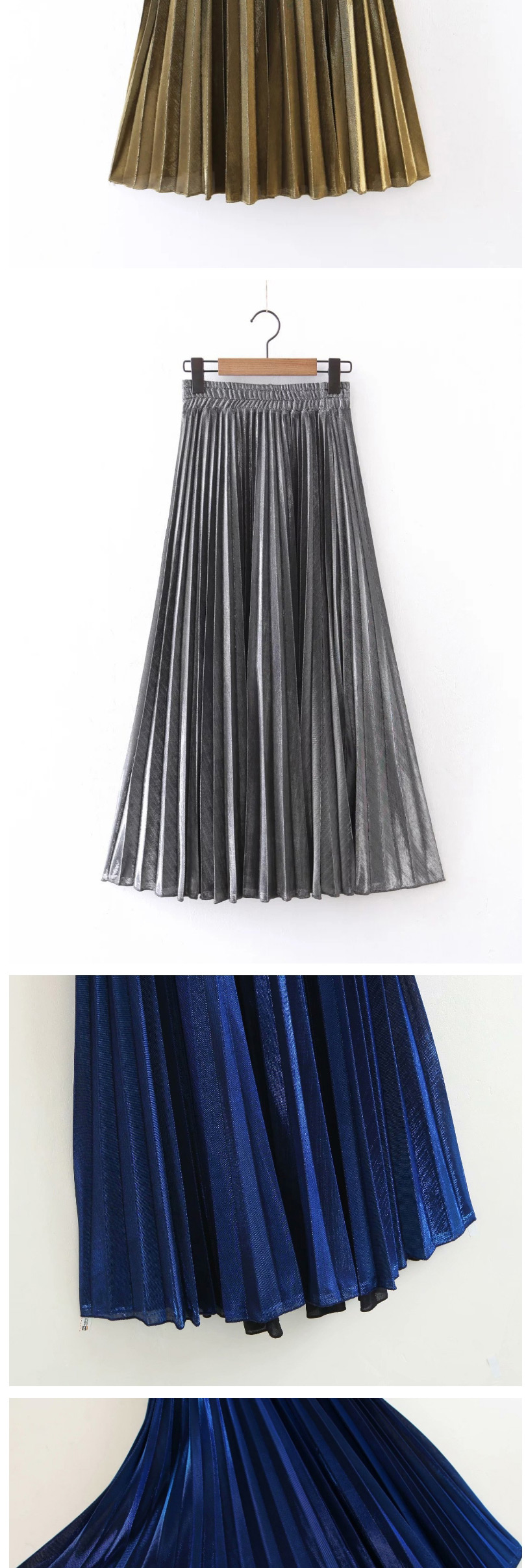 Fashion Blue Pleated Elastic Waist Plus Size Skirt,Skirts
