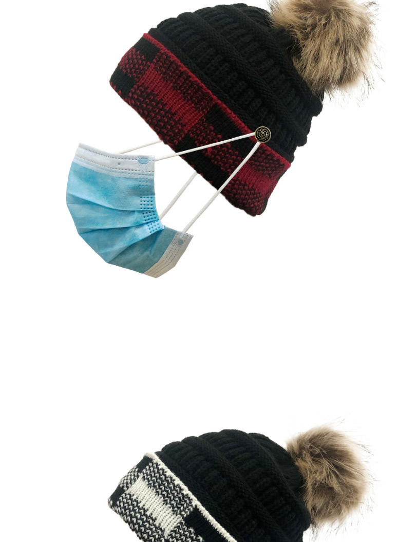 Fashion Black+white Grid Large Square Check Color Block Wool Ball Knitted Hat,Knitting Wool Hats