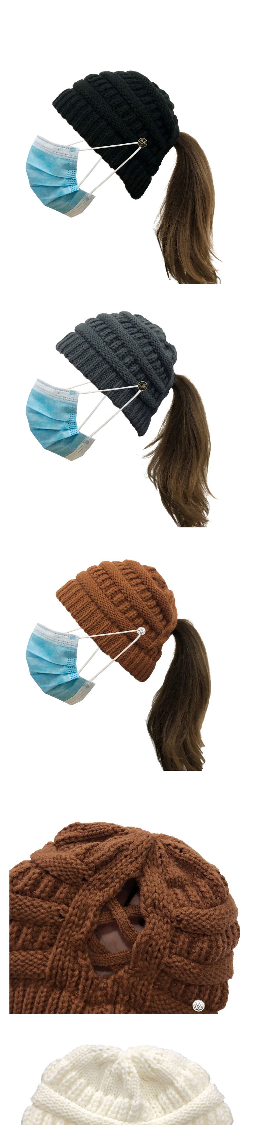 Fashion Claret Button Detachable Cross-back Ponytail Knitted Hat,Knitting Wool Hats