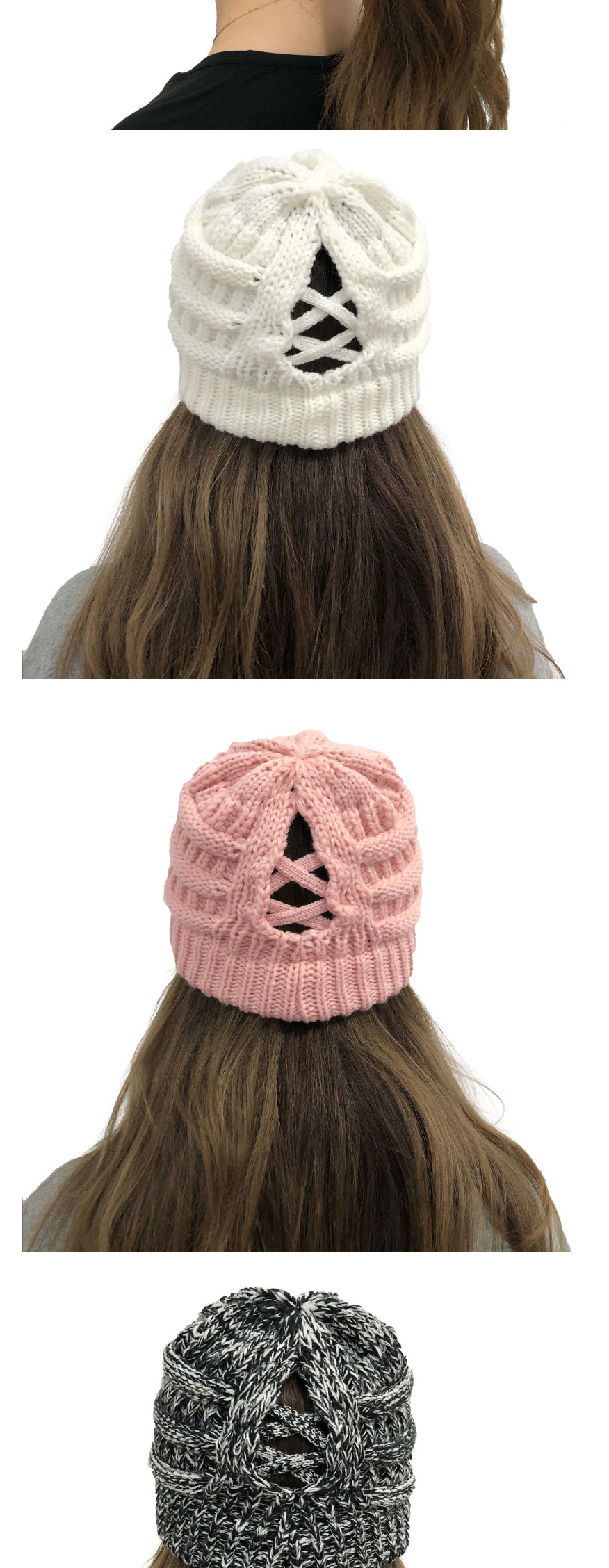 Fashion Meter Button Detachable Cross-back Ponytail Knitted Hat,Knitting Wool Hats