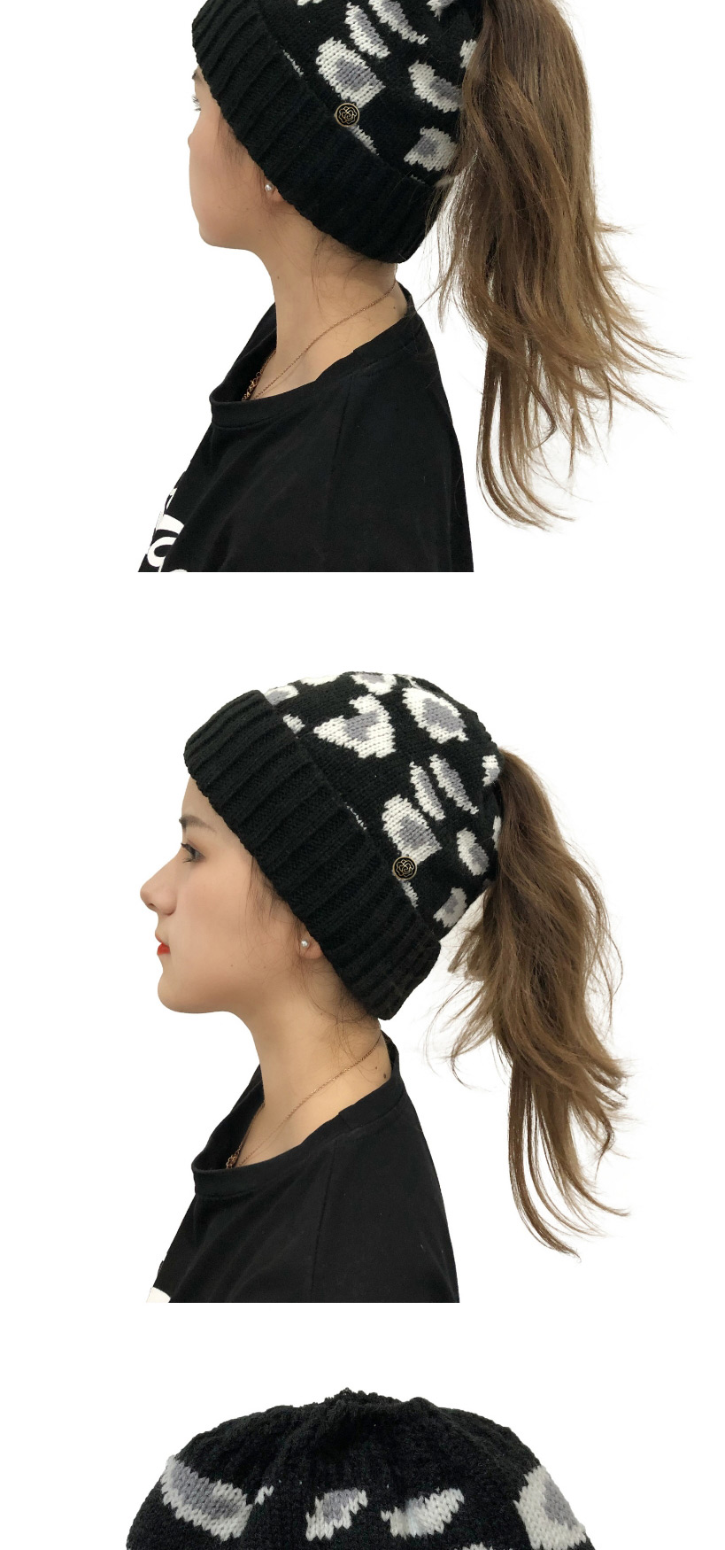 Fashion Camel Button Leopard Jacquard Knitted Beanie,Knitting Wool Hats