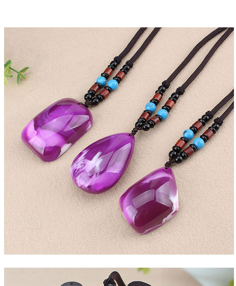 Fashion Diamond Purple Honey Water Droplets Imitation Beeswax Amber Pendant Geometric Sweater Chain,Chains